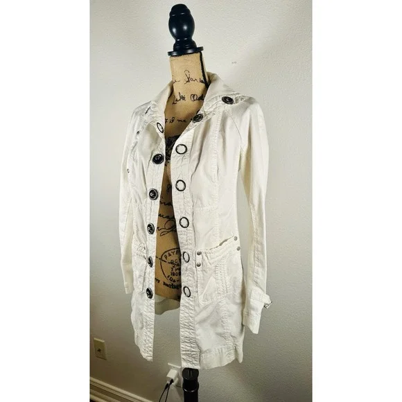Free People Snap Down Trench Coat Womens 4 Cream White Overcoat - Picture 4 of 14